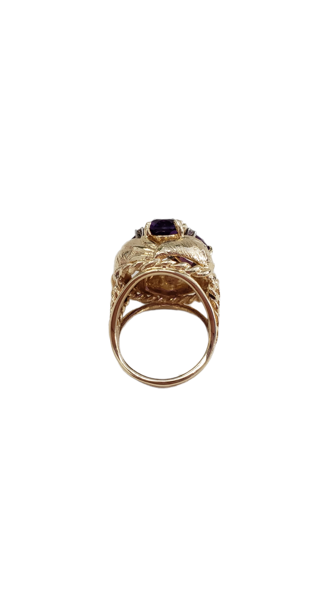 14K Yellow Gold Amethyst and Diamond Ring Size 6 (US)