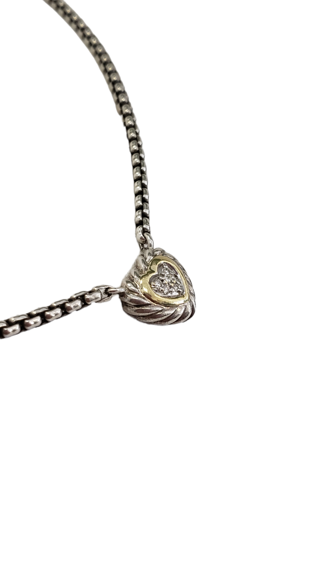 David Yurman Silver & 18K Yellow Gold Heart Necklace with Diamonds Preowned