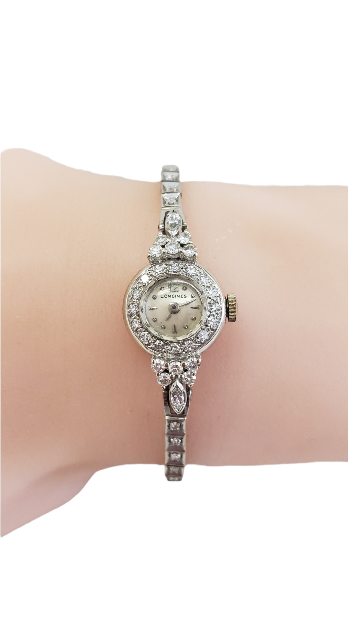 Vintage Longines 14K White Gold and Diamonds Women's Watch Preowned