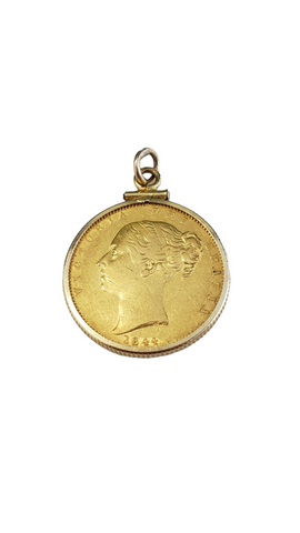 Victoria Dei Gratia 1844 22K Yellow Gold Coin in 14K Yellow Gold Case Pendant