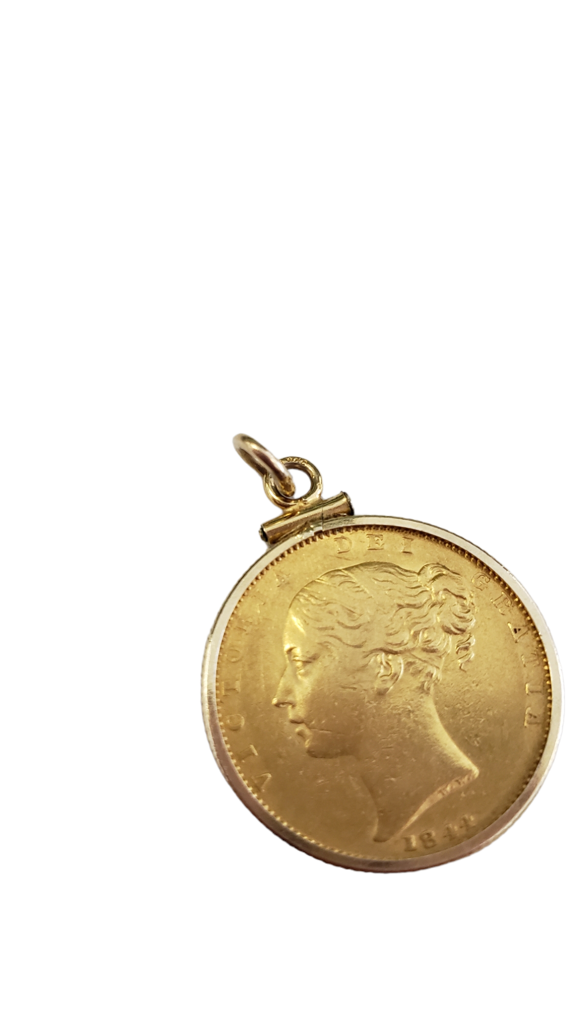 Victoria Dei Gratia 1844 22K Yellow Gold Coin in 14K Yellow Gold Case Pendant