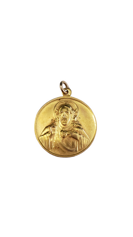 Sacred Heart of Jesus/Virgin Mary 14K Yellow Gold Pendant