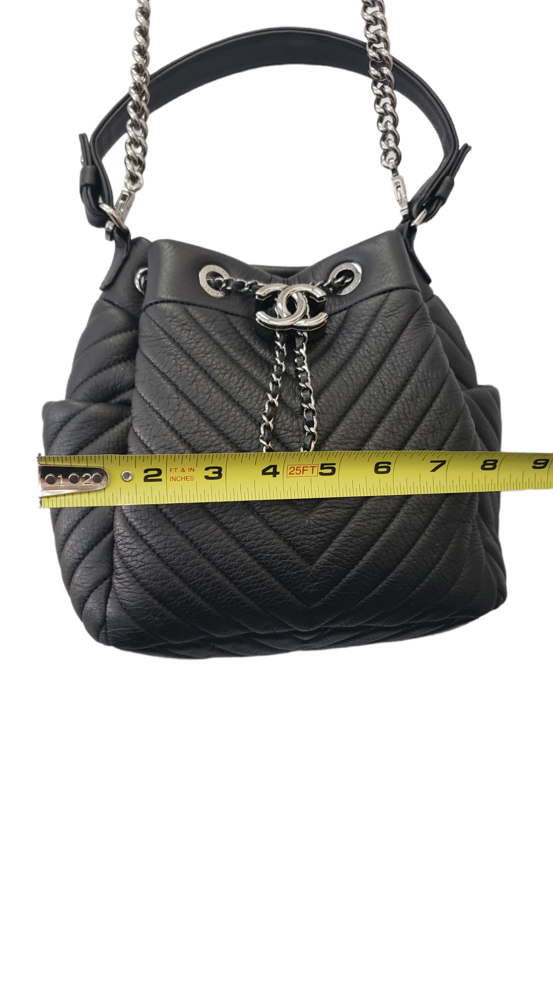 Chanel 2016 Deerskin chevron small drawstring bucket bag
