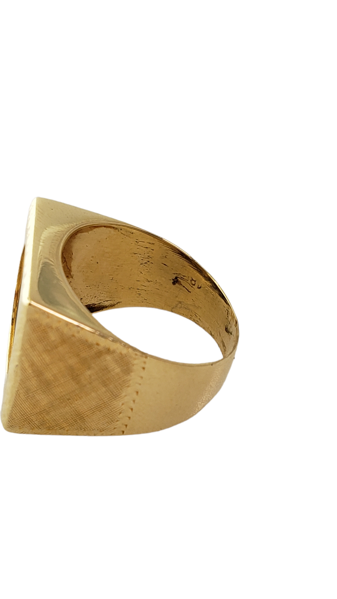 Caciques De Venezuela Textured Back Set Square Coin Ring made in 14-Karat Yellow Gold