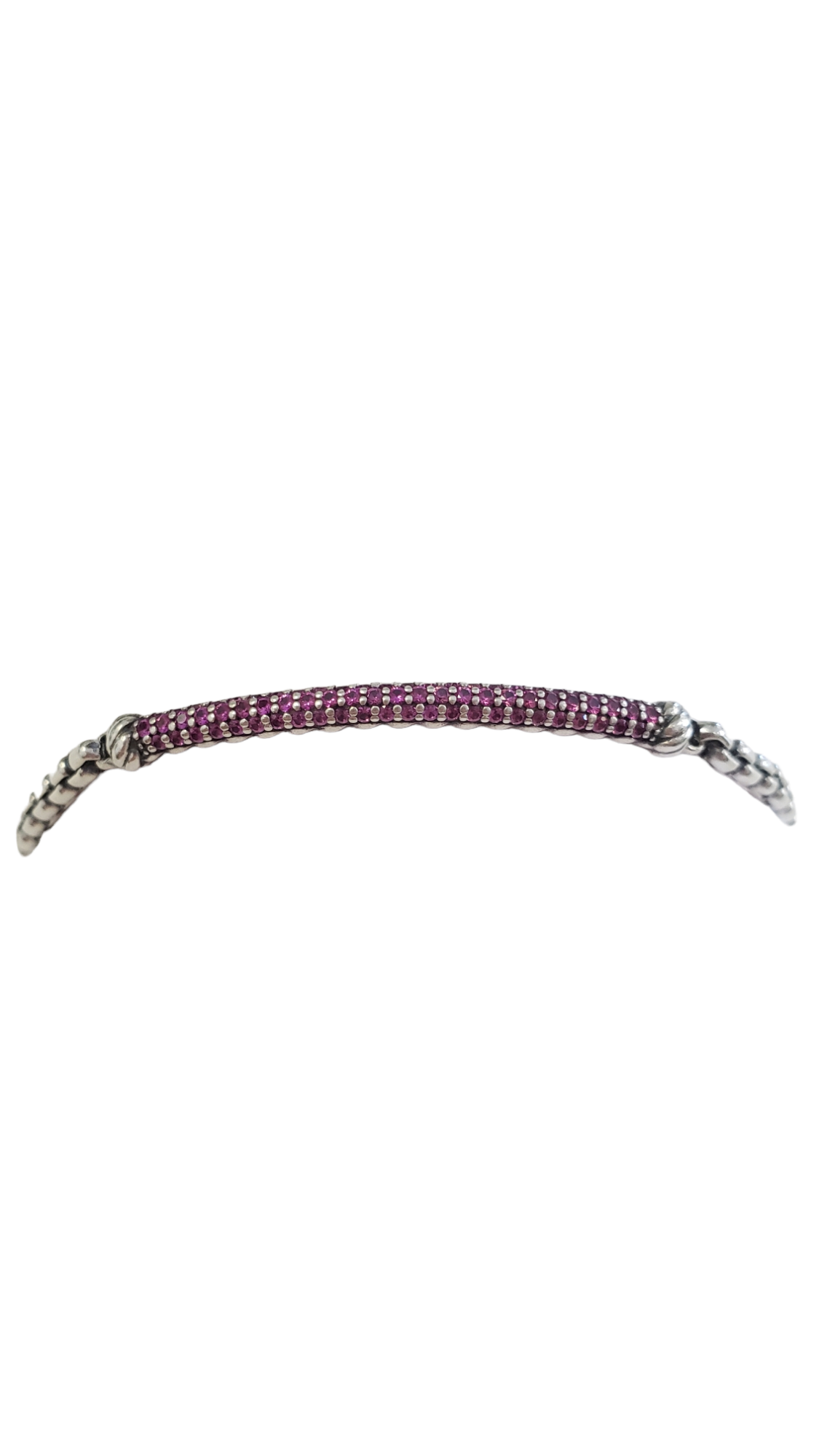 David Yurman Sterling and Pink Petite Pave Sapphire Metro Bar Bracelet