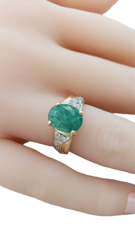Emerald and Diamond 14K Yellow Gold Women's Ring