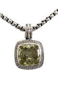 David Yurman Citrine Albion Pendant Necklace Sterling Silver with Diamonds