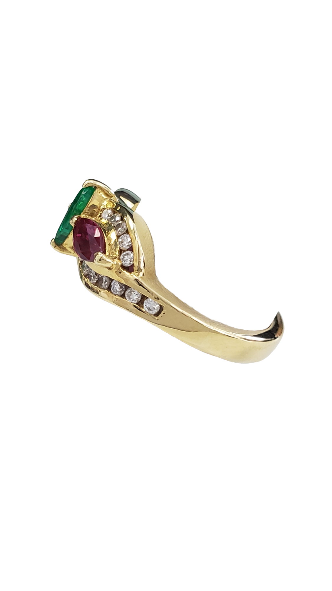 18K Yellow Gold Emerald, Ruby, Sapphire and Diamond Women's Ring Preowned