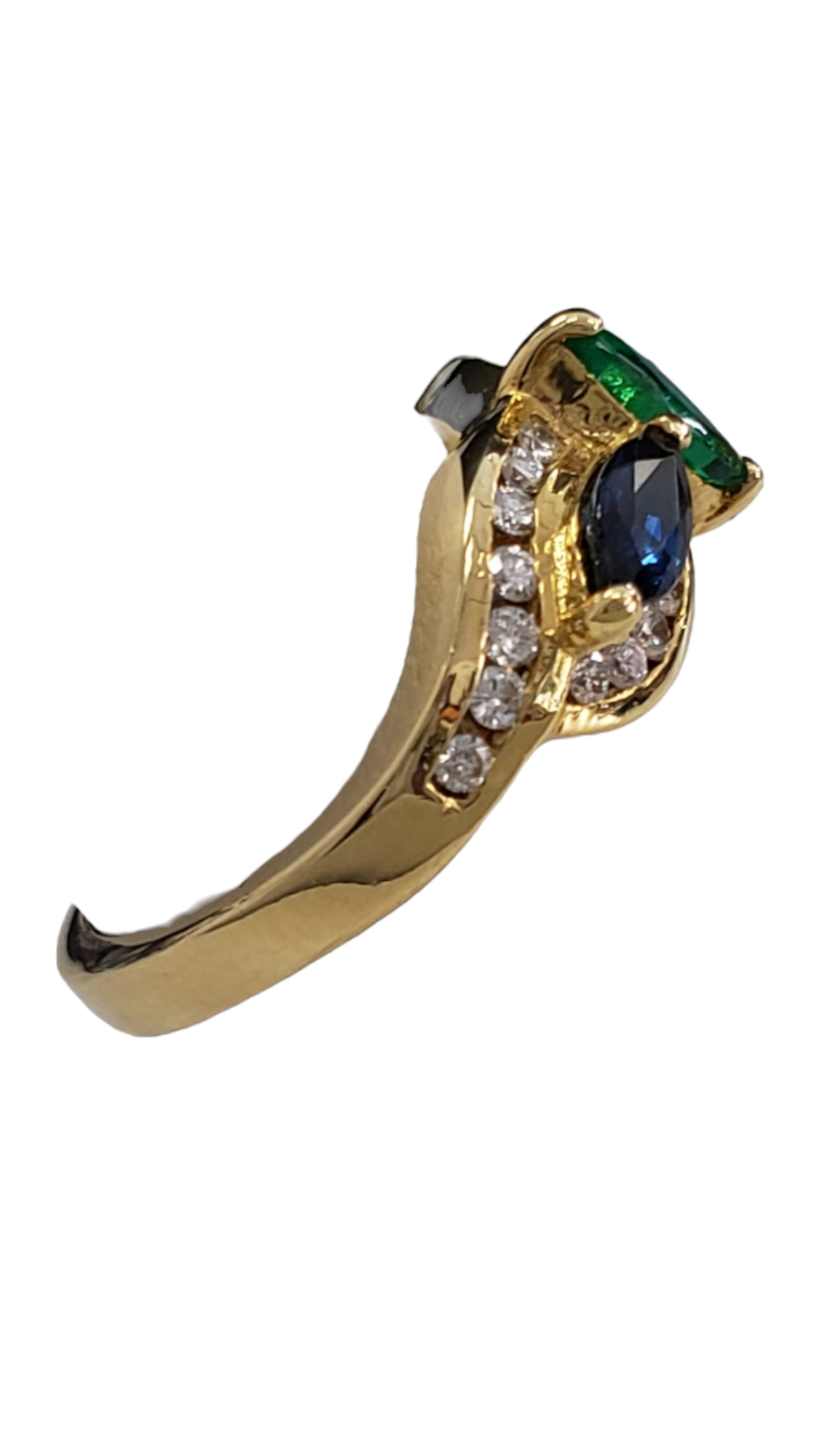 18K Yellow Gold Emerald, Ruby, Sapphire and Diamond Women's Ring Preowned