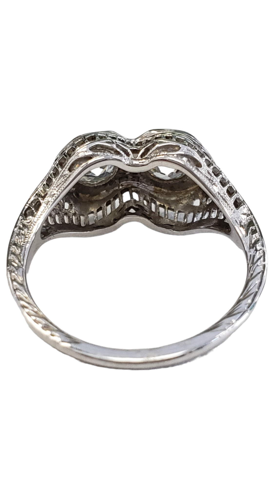 18K White Gold Euro Cut Art Deco Diamond Engagement Ring Women's