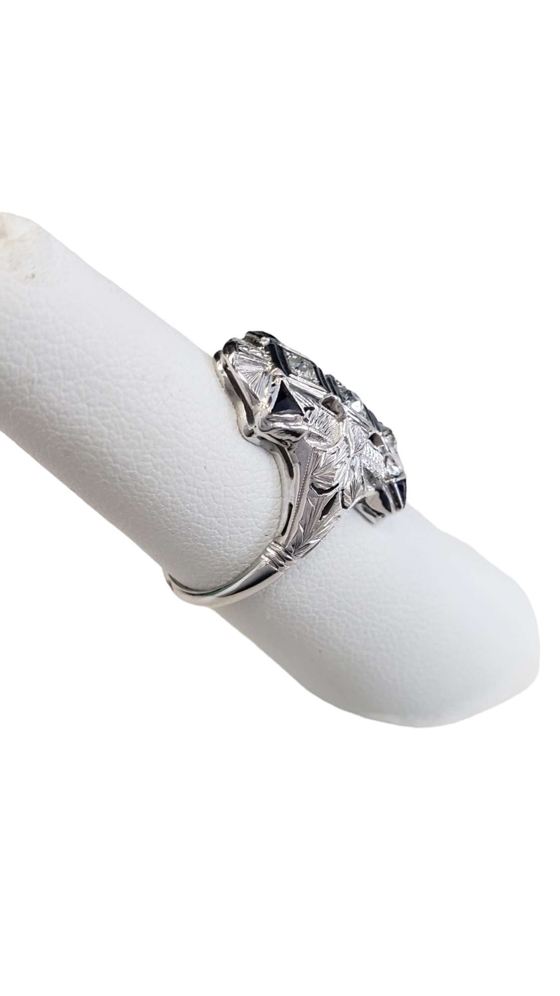 18K White Gold Euro Cut Art Deco Diamond Ring Women's