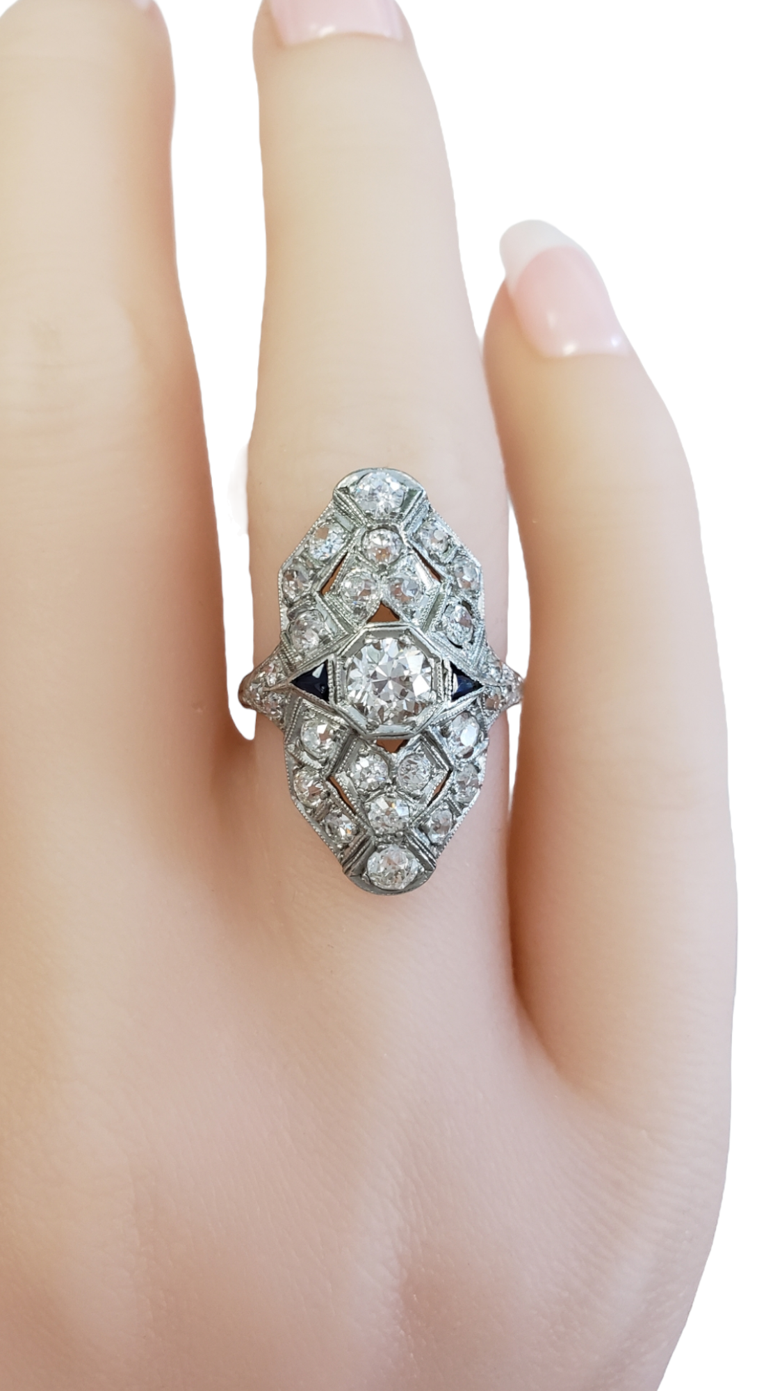 Platinum Euro Cut Art Deco Diamond Ring Women's