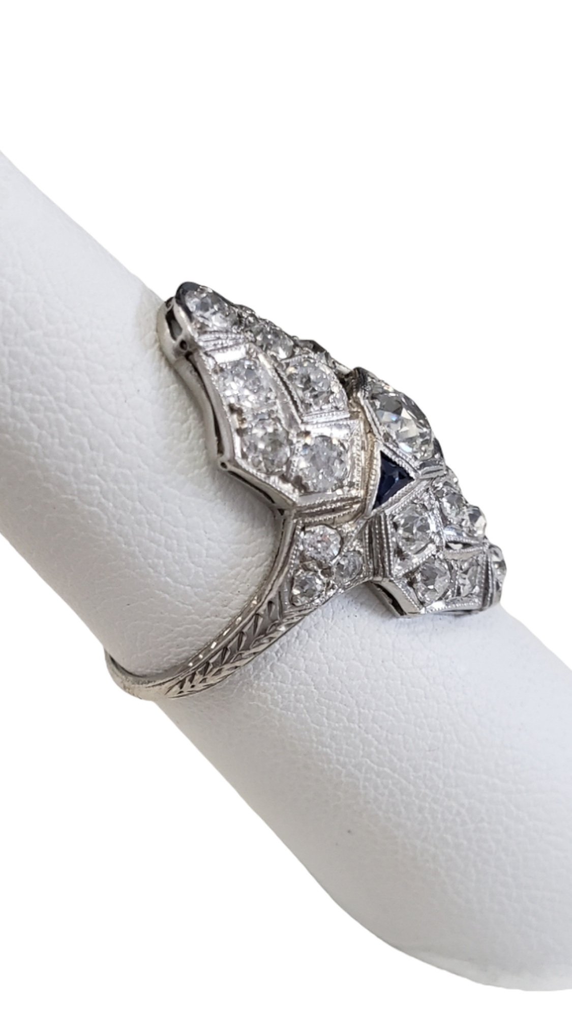 Platinum Euro Cut Art Deco Diamond Ring Women's