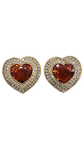 Heart Shaped Mandarin Garnet and Diamond Heart Earrings made in 18-karat Yellow Gold