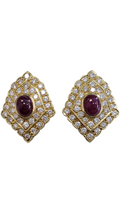 Cabochon Ruby and Diamond Women's Earrings made in 18-karat Yellow Gold w/ Omega Clips