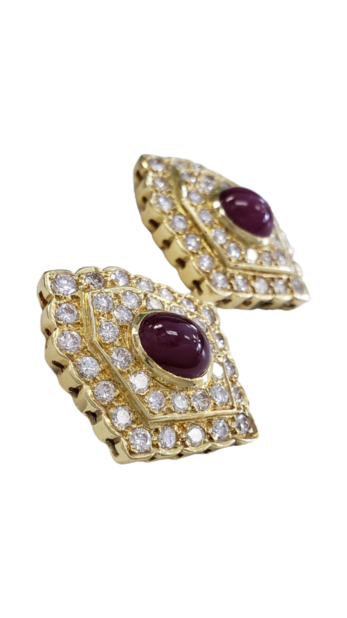 Cabochon Ruby and Diamond Women's Earrings made in 18-karat Yellow Gold w/ Omega Clips