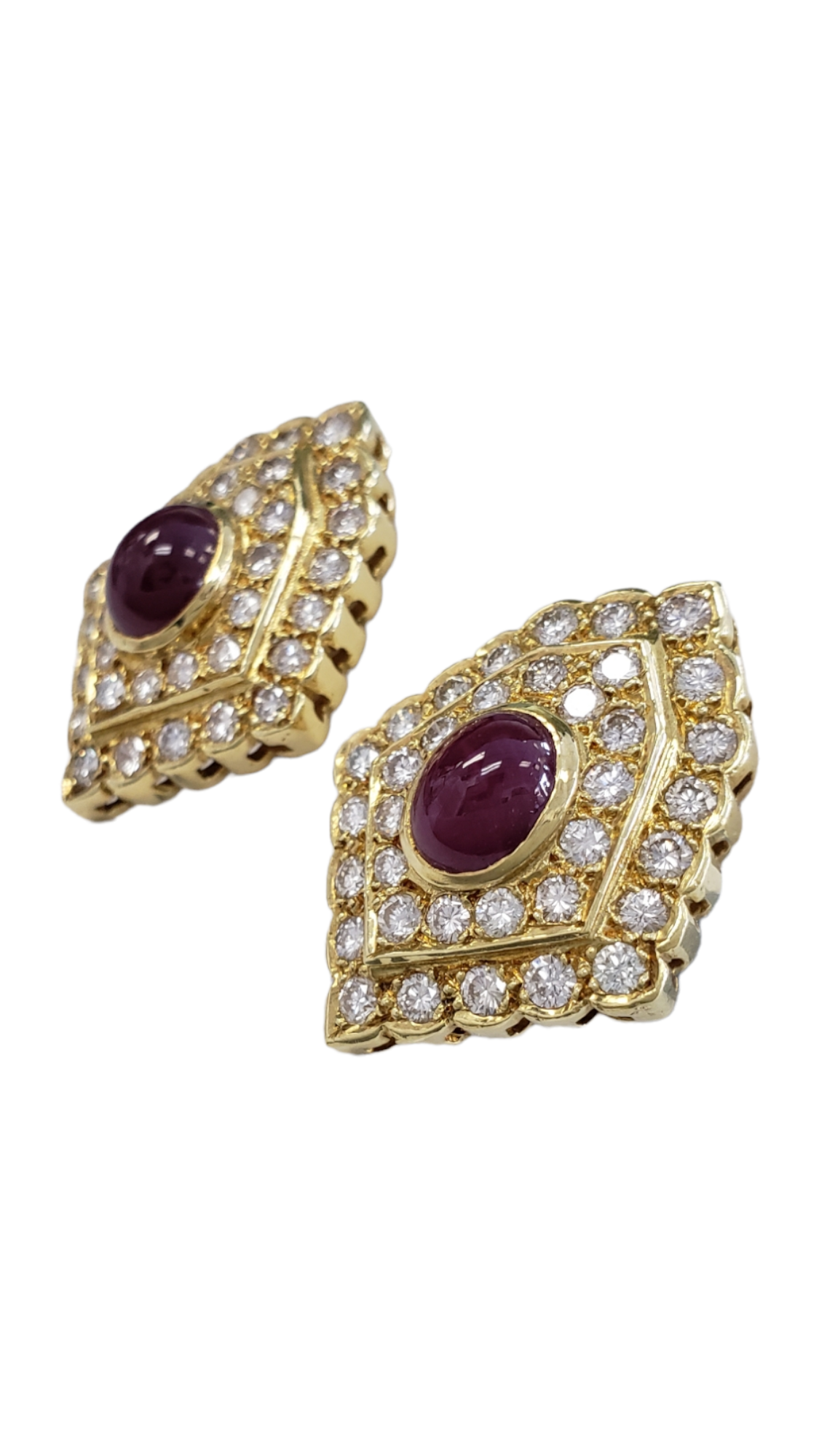 Cabochon Ruby and Diamond Women's Earrings made in 18-karat Yellow Gold w/ Omega Clips