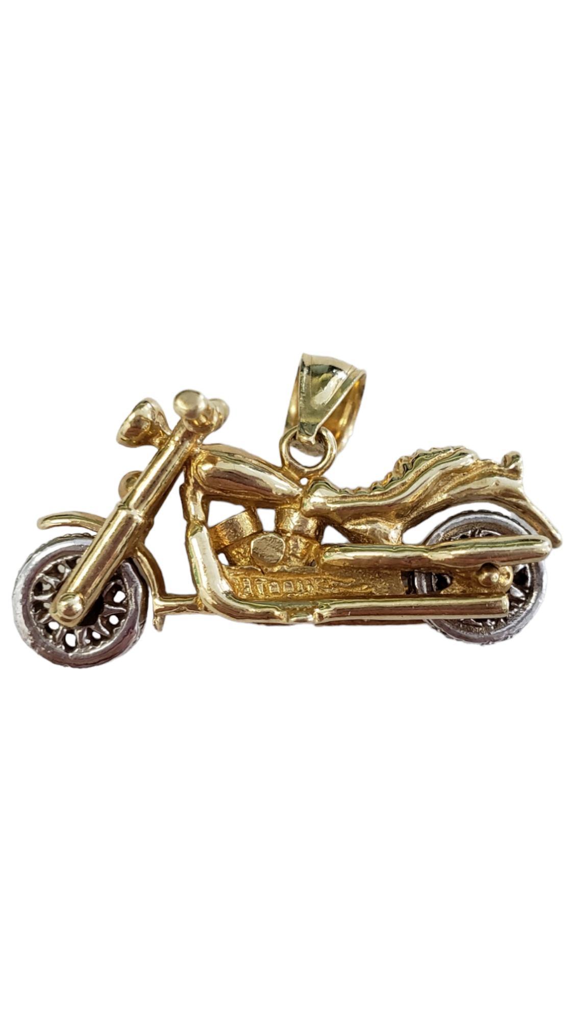 14KT Yellow and White Gold Motorcycle Charm Pendant