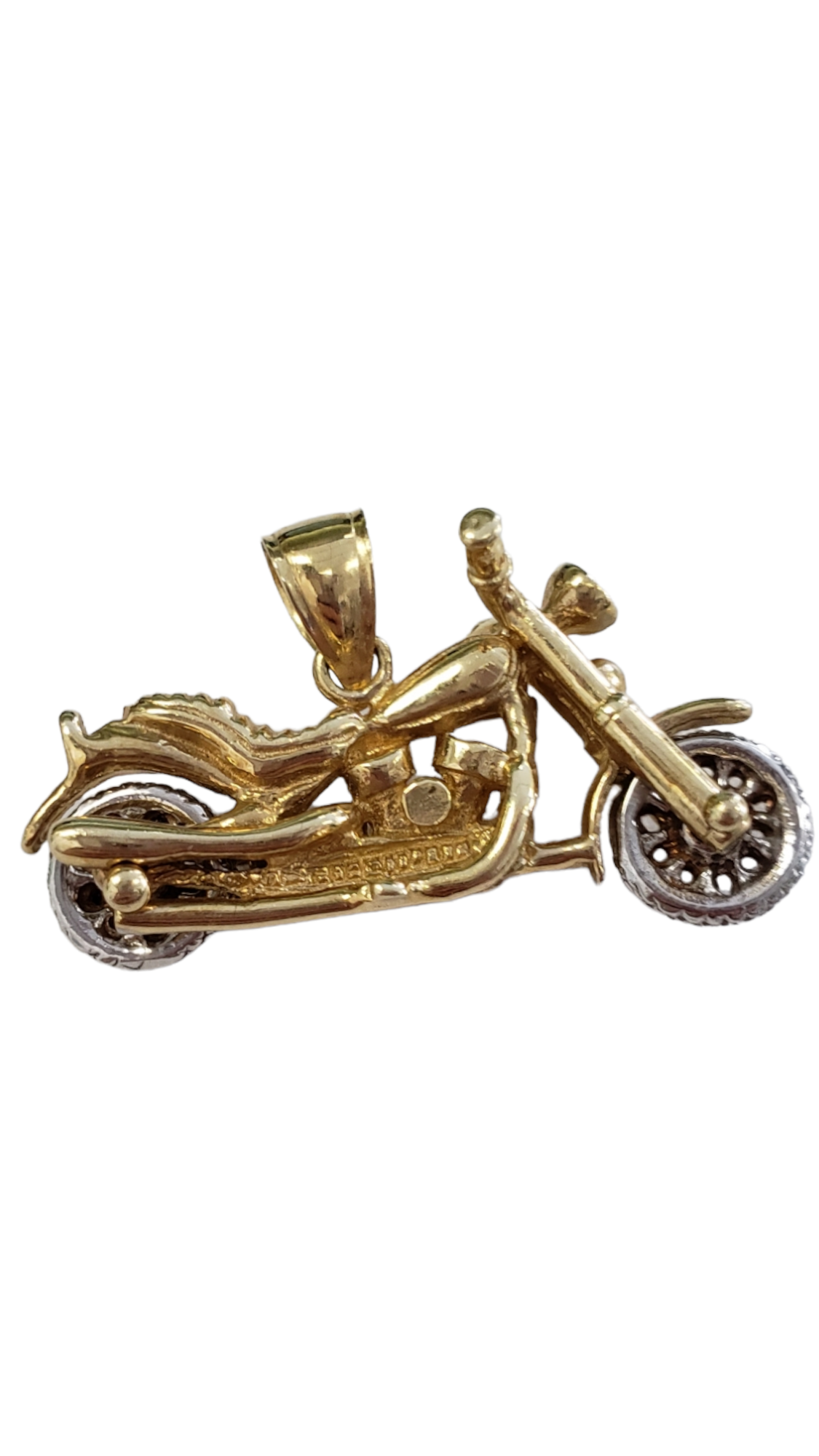 14KT Yellow and White Gold Motorcycle Charm Pendant