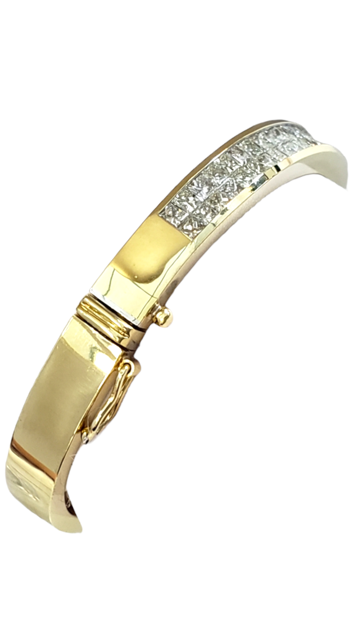 Diamond Princess Cut Invisible Set Bangle Bracelet made in 18-Karat Yellow Gold