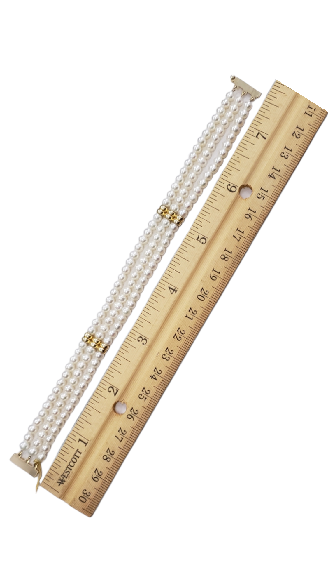 Cultured Triple Strand Pearl Bracelet with 14k Yellow Gold Slide Box clasp