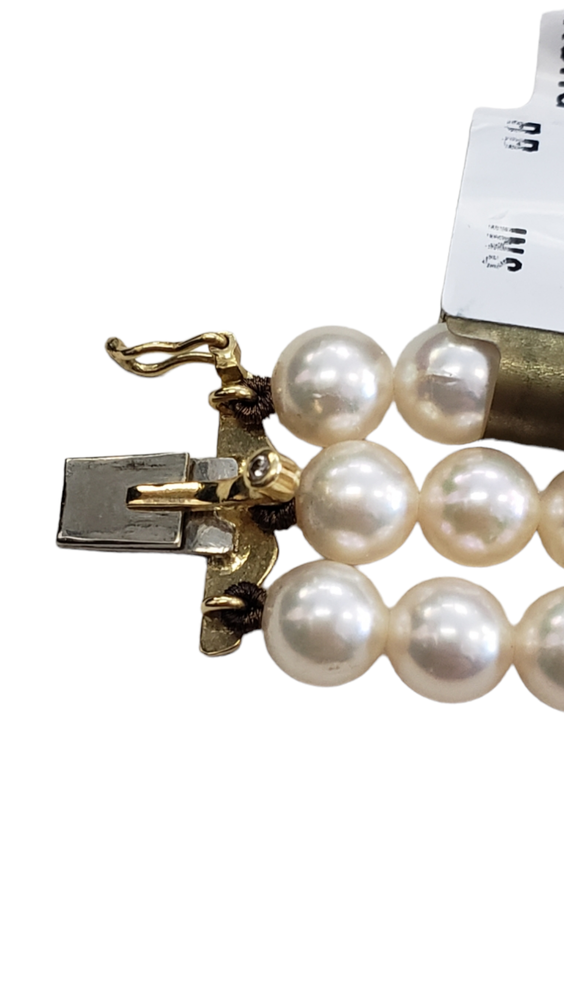 Cultured Triple Strand Pearl Bracelet w/ Diamond Bow Clasp made in 18-Karat Yellow Gold