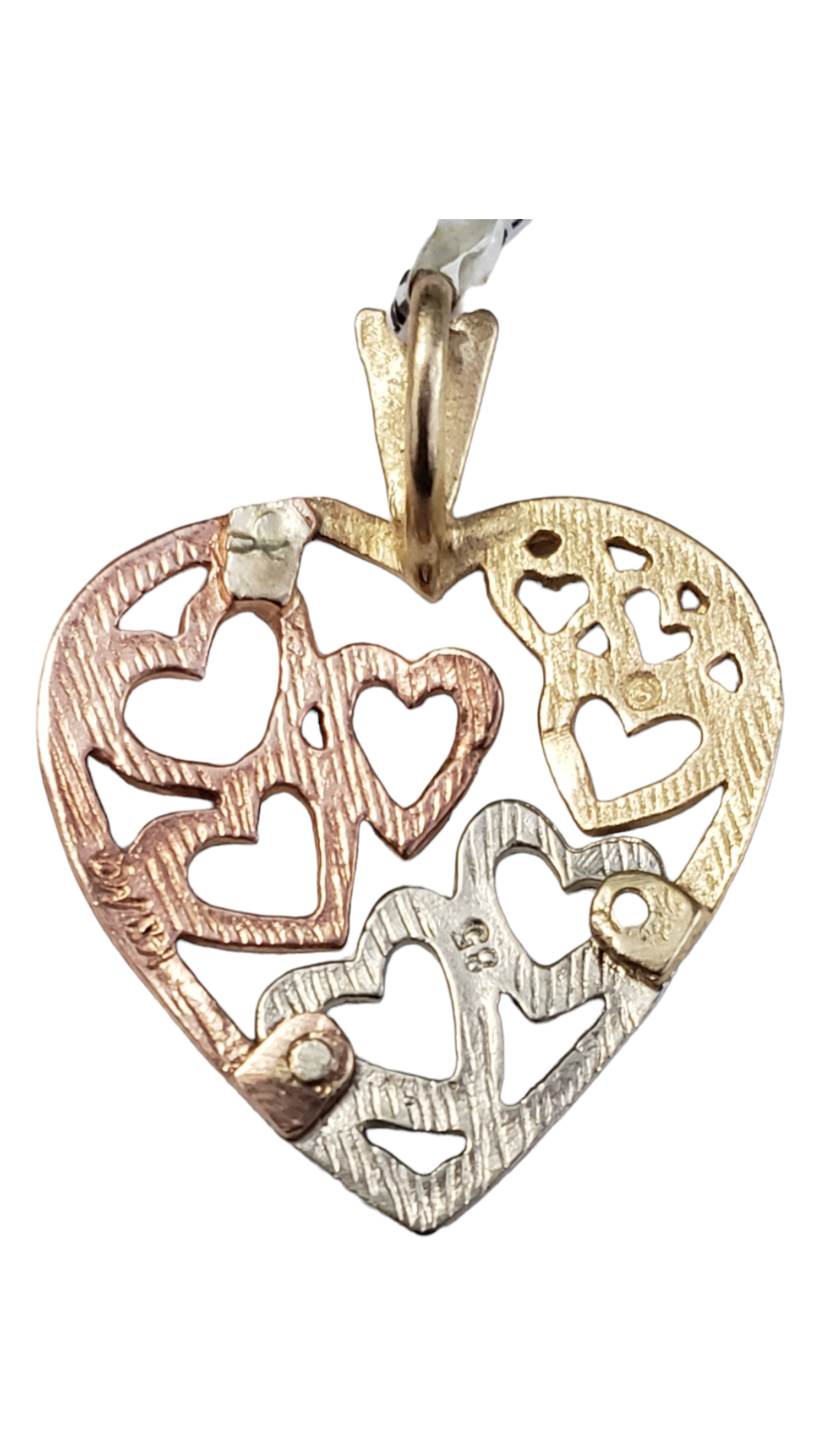 14K Tri-Color Gold Cluster Heart Pendant  New With Tags