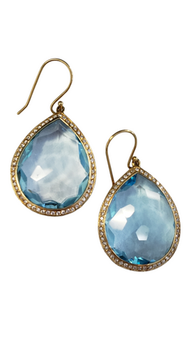Ippolita Pear-Shaped Blue Topaz & Diamond 18K Yellow Gold Rock Candy Earrings