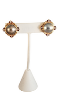 14k Yellow Gold Large Mabe Pearl with Diamonds and Rubies Stud Earrings