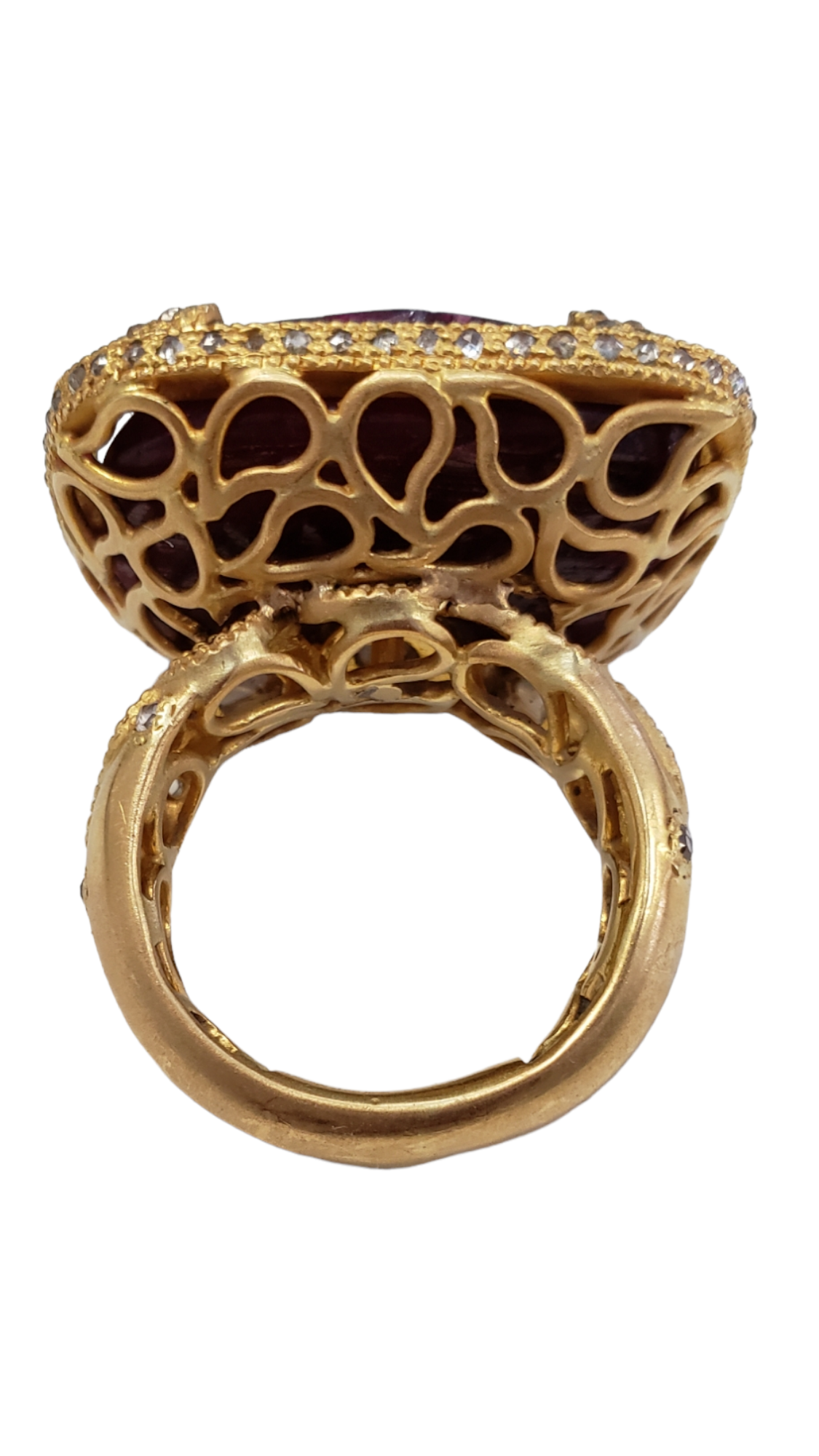 Coomi 20K Yellow Gold Floral Carved Ruby & Sliced Diamond Cocktail Ring