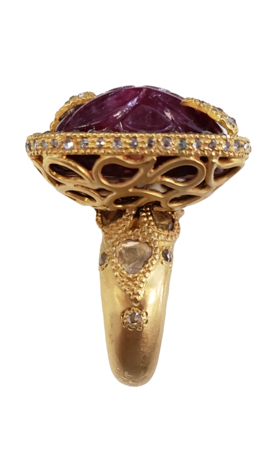 Coomi 20K Yellow Gold Floral Carved Ruby & Sliced Diamond Cocktail Ring