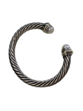 David Yurman 925 Sterling Silver Classic Cable Bracelet With Pearl On Each End