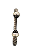 David Yurman 925 Sterling Silver Classic Cable Bracelet With Onyx On Each End