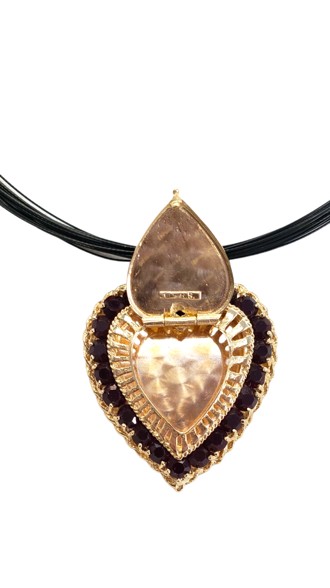 Heart Locket Necklace with Garnet Stones, 14k Yellow Gold