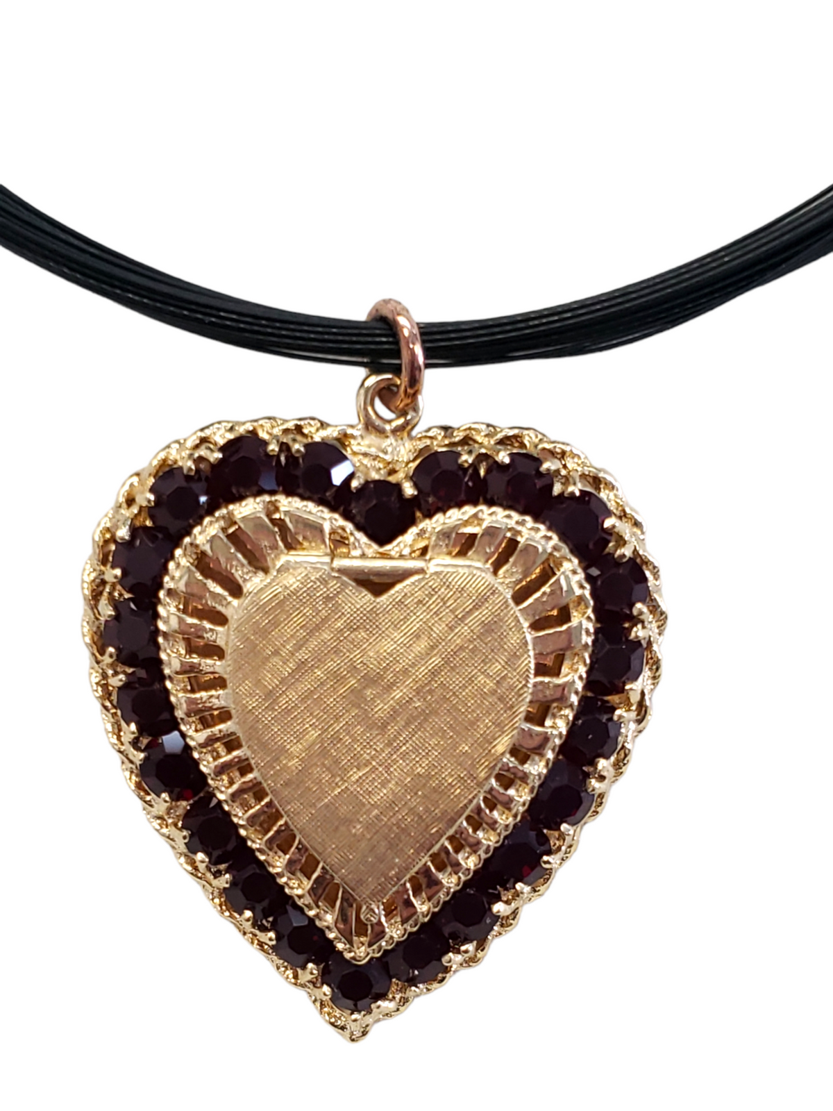 Heart Locket Necklace with Garnet Stones, 14k Yellow Gold