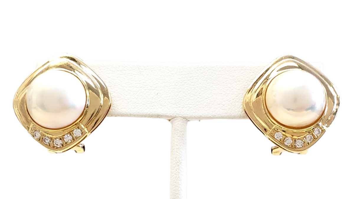 Mabe Pearls & Diamond Stud Earrings, 14kt Yellow Gold