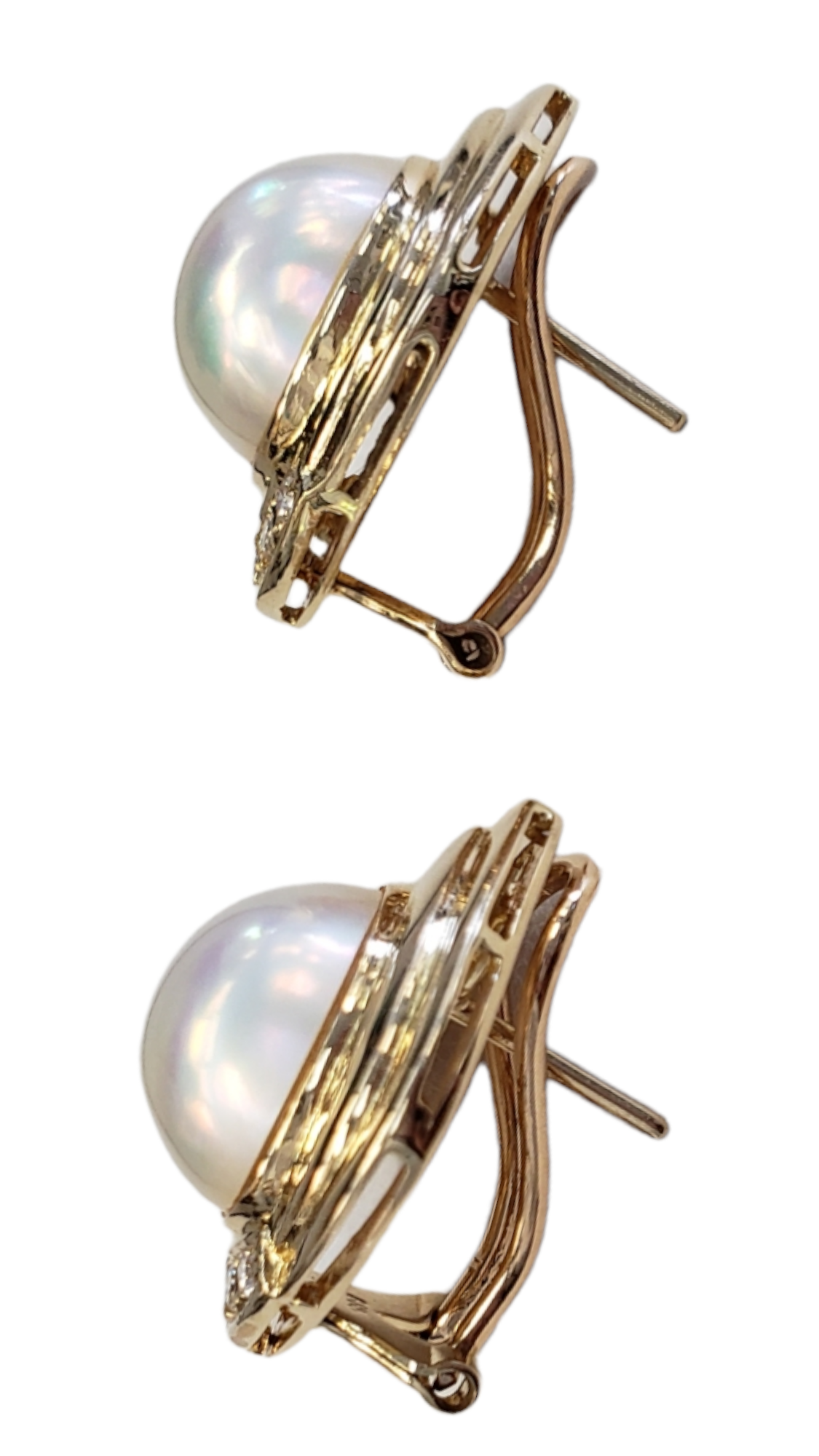 Mabe Pearls & Diamond Stud Earrings made in 14-karat Yellow Gold