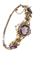 Vintage 1940's Amethyst Victorian Filigree  Bangle Bracelet made in 10-karat Yellow Gold