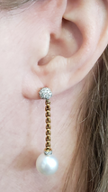Pearl Drop and Pave Diamond Stud Earrings  18kt Yellow Gold