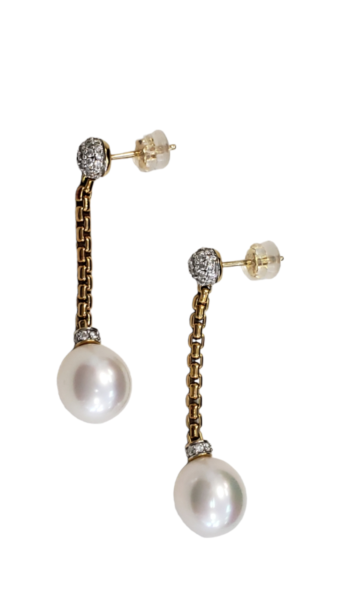 Pearl Drop and Pave Diamond Stud Earring  18kt Yellow Gold