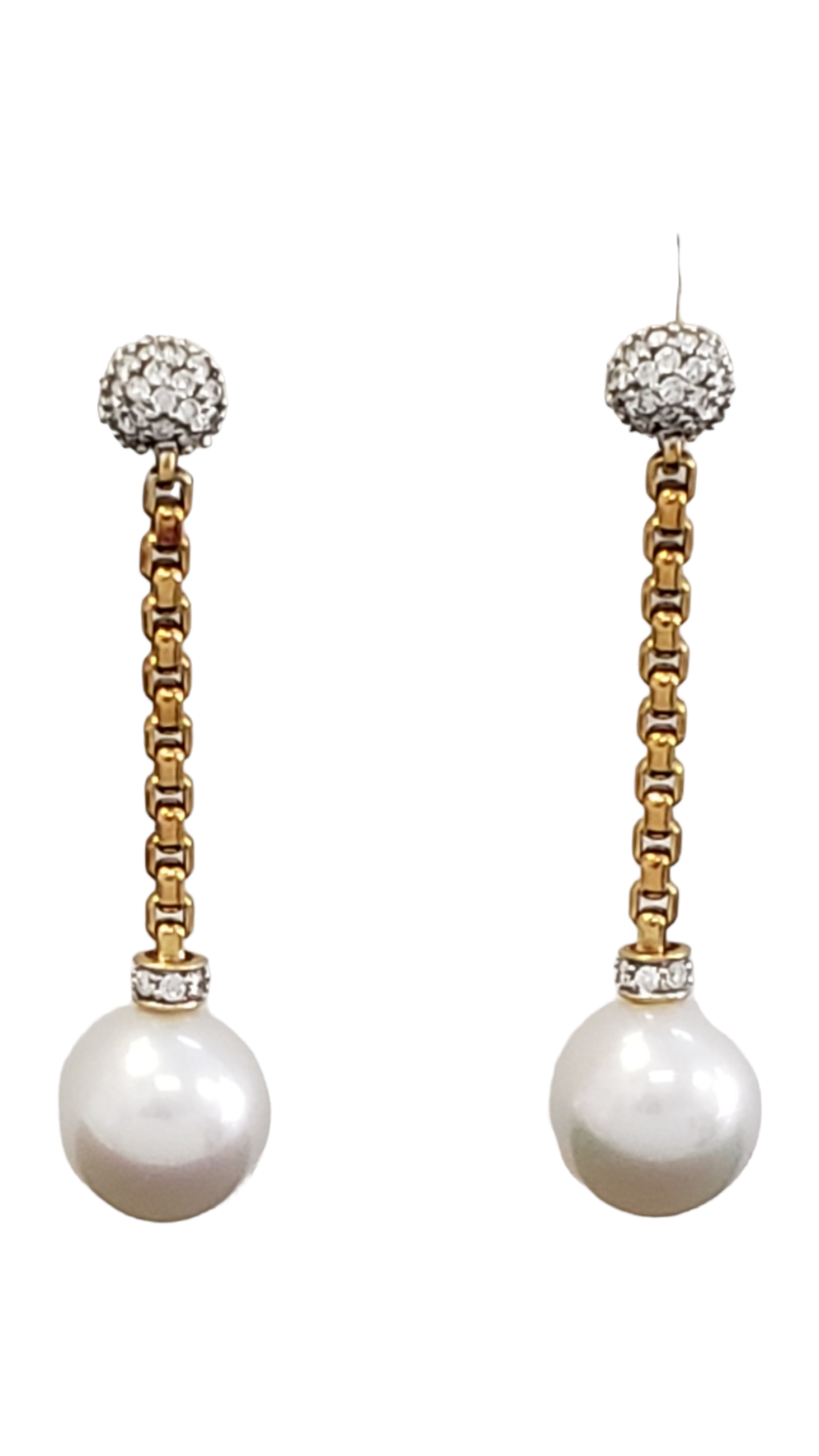 Pearl Drop and Pave Diamond Stud Earring  18kt Yellow Gold