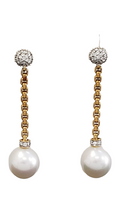 Pearl Drop and Pave Diamond Stud Earrings  18kt Yellow Gold