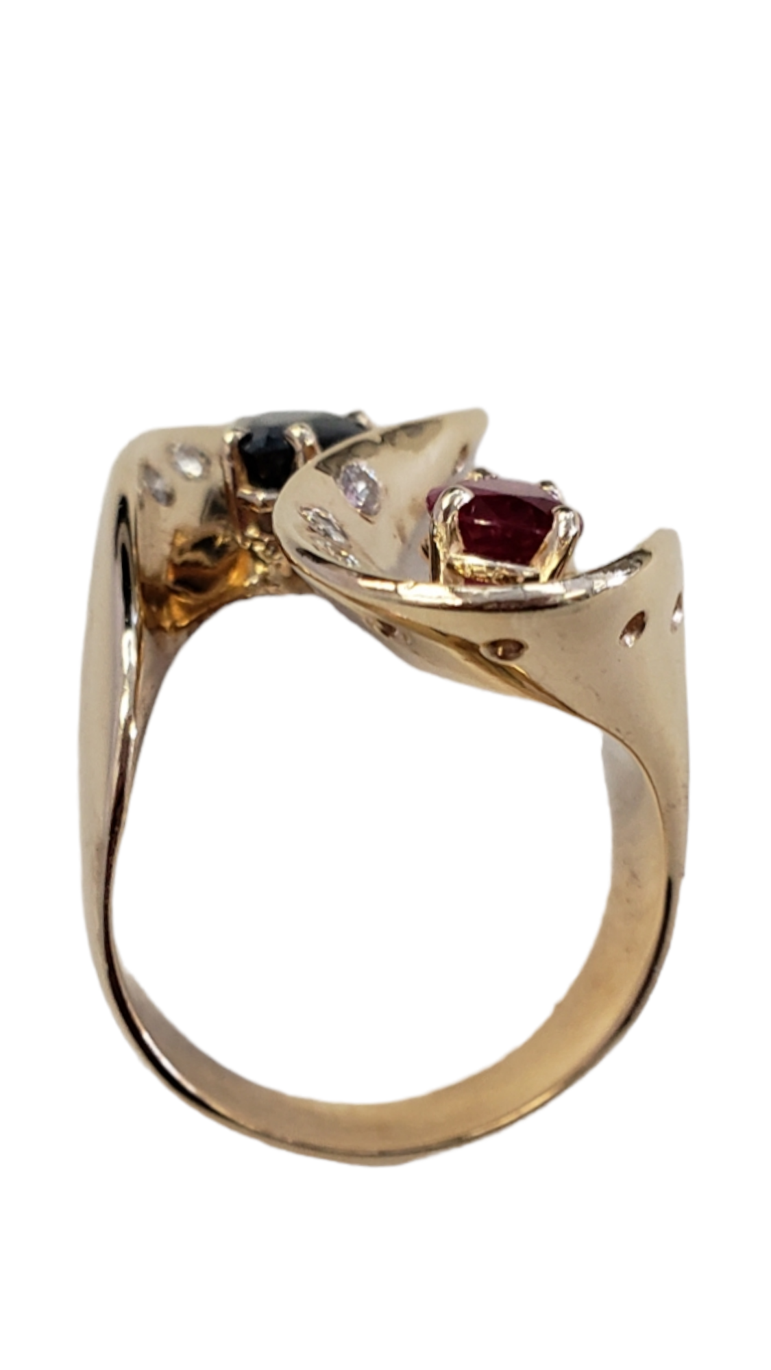 Sapphire, Ruby and Diamond 14kt Yellow Gold Woman's Cocktail Ring