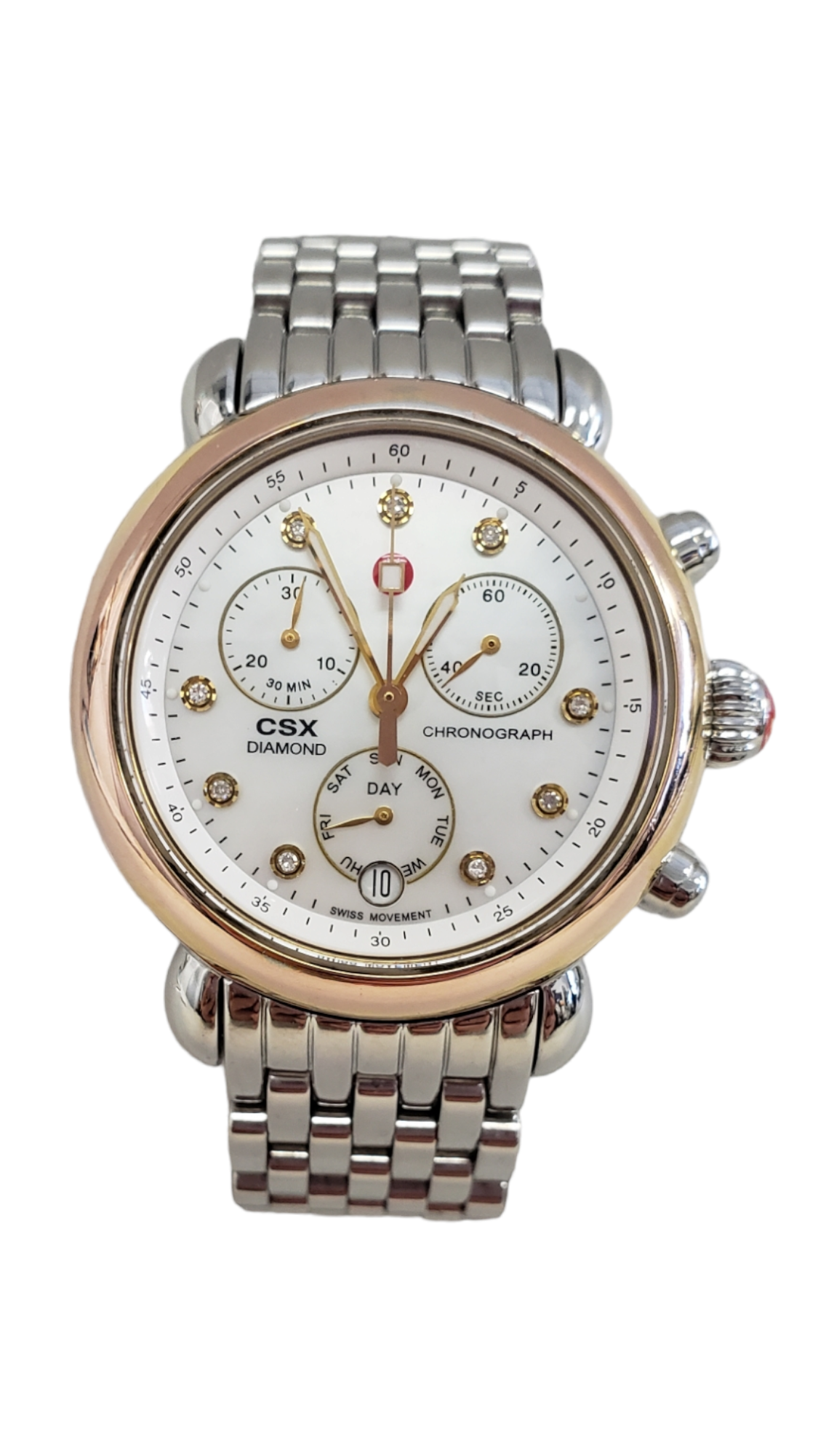 Michele CSX 36 Chronograph Mother of Pearl Dial Two Tone Diamond Watch CDMJewelry