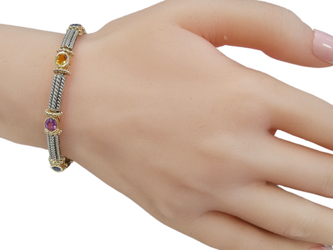 Sapphire Bracelet, Yellow. Pink & Blue, Two-tone 14kt Gold