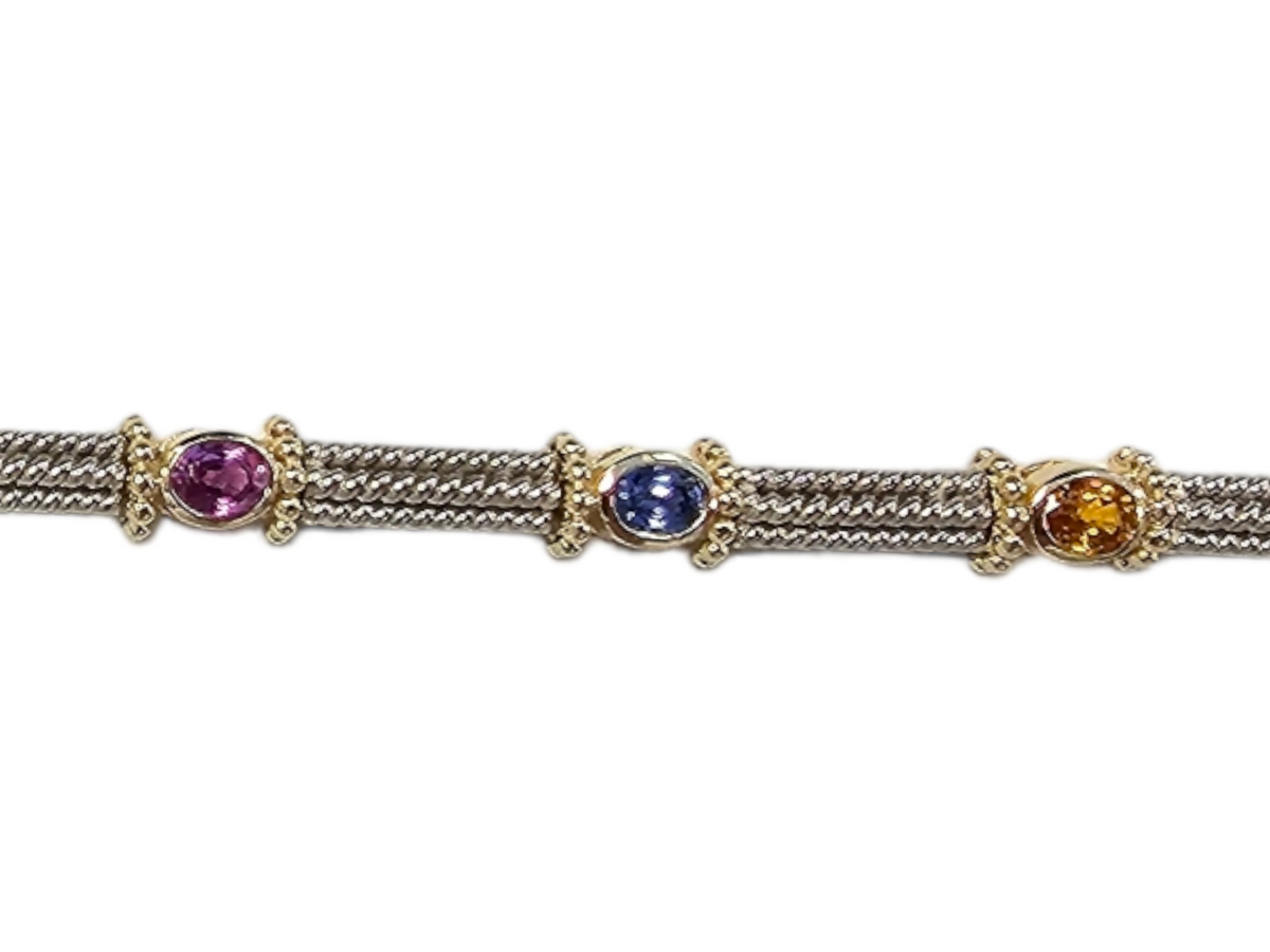 Multi-colored Sapphire Bracelet made in Two-tone 14-Karat Gold