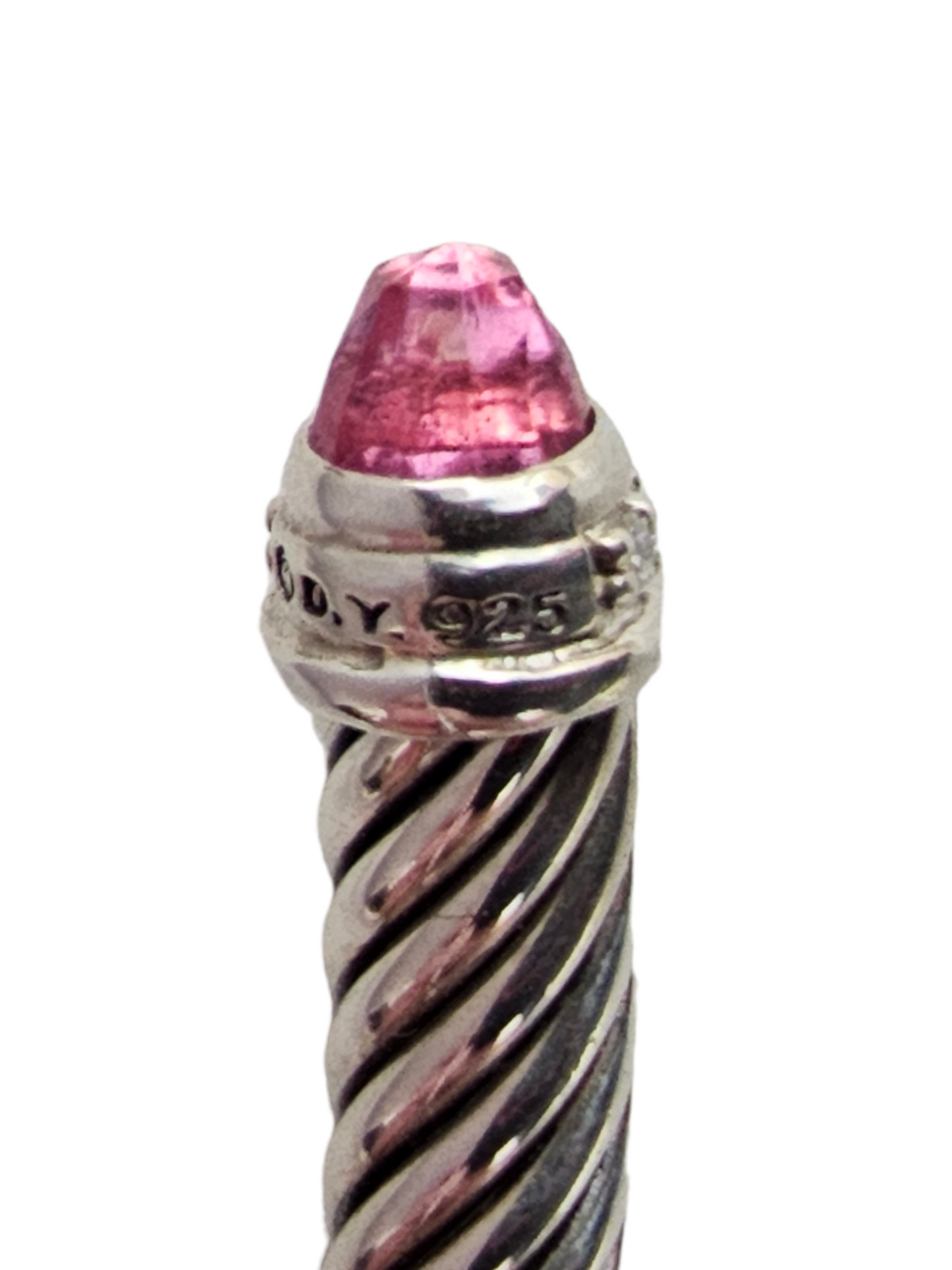 David Yurman Cable Bangle Bracelet Pink Tourmaline with Pave Diamonds