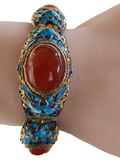 Vintage Enameled Chinese Sterling Silver Vermil Carnelian Bracelet