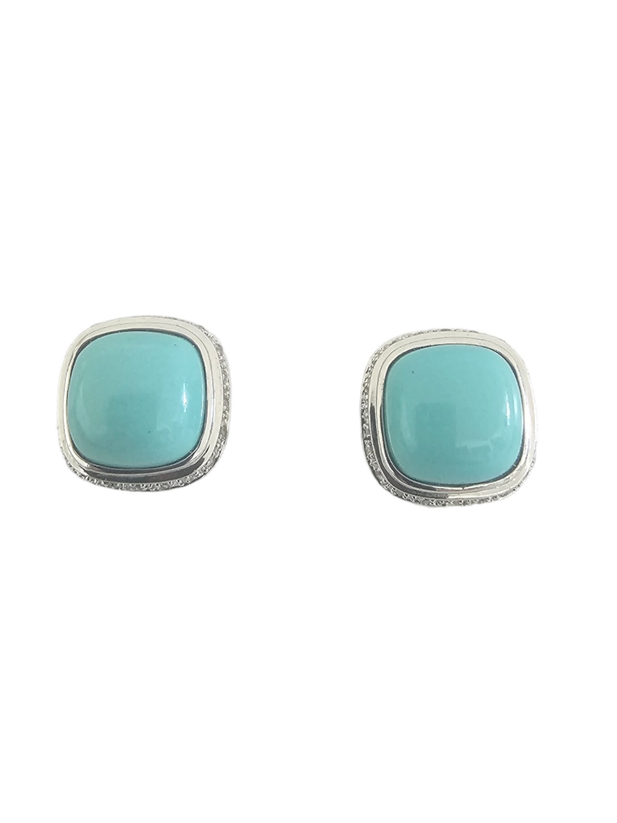Sleeping Beauty Turquoise and Diamond Earrings, 14kt White Gold stud earrings