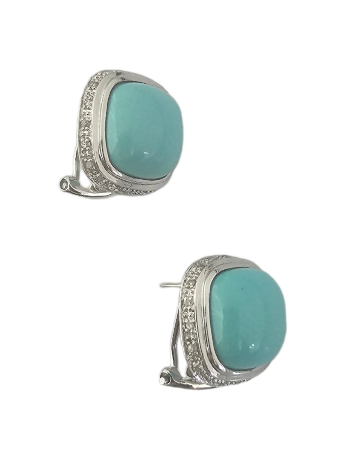 Sleeping Beauty Turquoise and Diamond Earrings, 14kt White Gold stud earrings